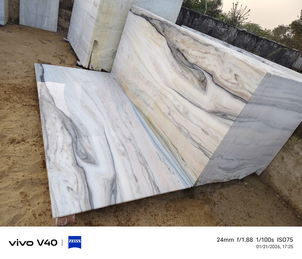 White marble blocks in yard